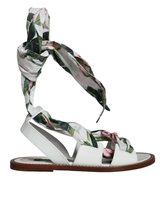 Dolce & Gabbana Multicolor Floral Print Ankle Wrap Sandals Women's Shoes