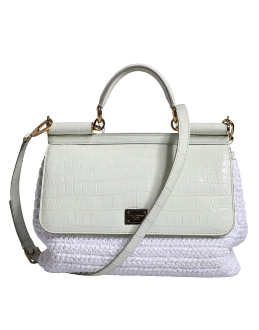 Dolce & Gabbana White Rafia Leather SICILY Crossbody Women's Bag ()