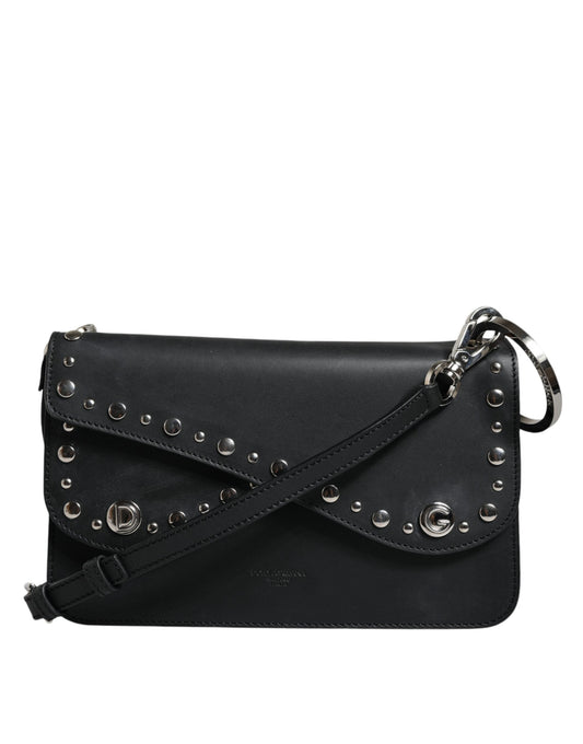 Dolce & Gabbana Black Small Leather Studded Shoulder Crossbody Women's Bag ()