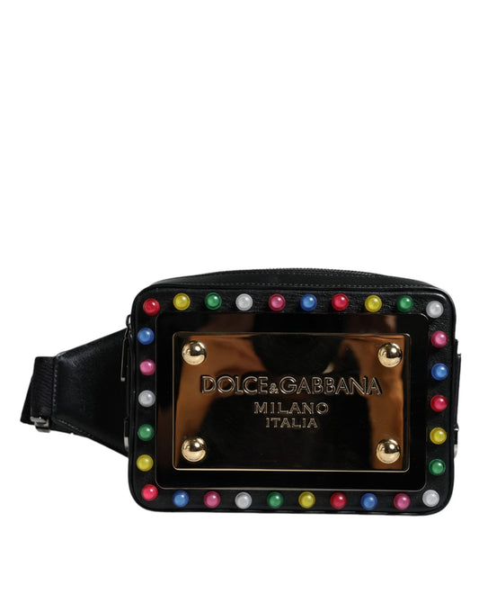 Dolce & Gabbana Black Leather LED Logo Belt Waist Fanny Pack Women's Bag ()