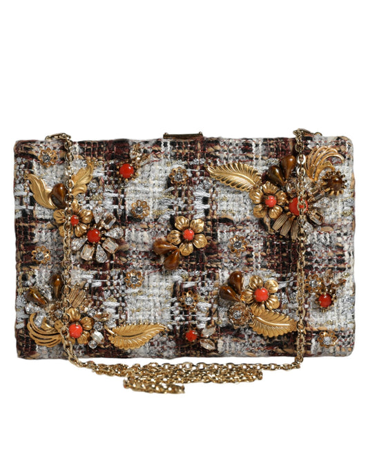 Dolce & Gabbana Multicolor Tweed Floral Clutch Crossbody Women's Bag ()