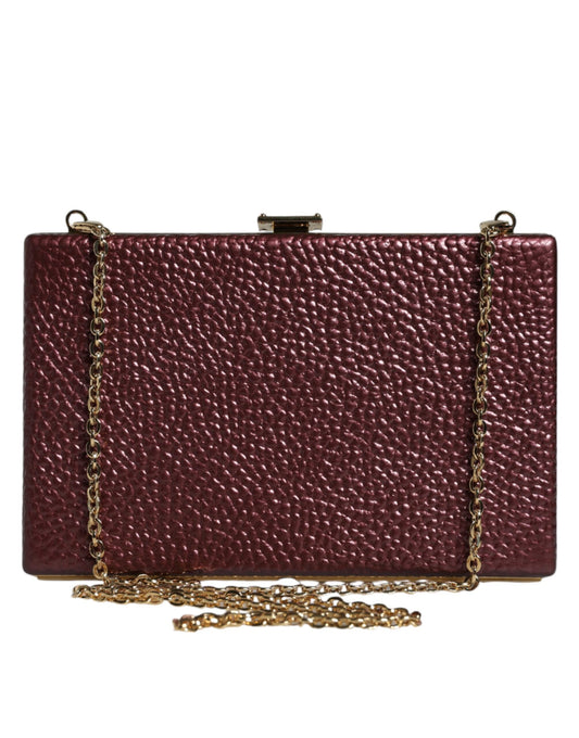 Dolce & Gabbana Maroon Leather Clutch Evening Crossbody Women's Bag