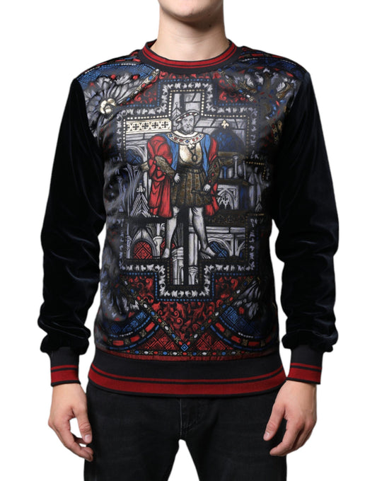 Dolce & Gabbana Multicolor Jacquard Crew Neck Sweatshirt Men's Sweater