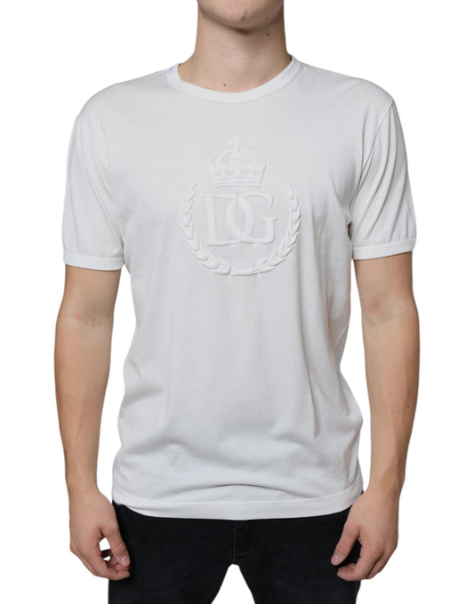 Dolce & Gabbana White Logo Embossed Cotton Crewneck Men's T-shirt