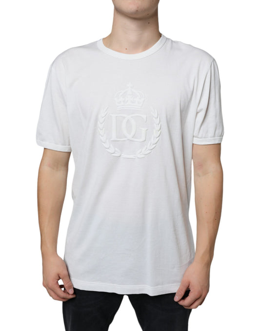 Dolce & Gabbana White Logo Embossed Cotton Crewneck Men's T-shirt ()