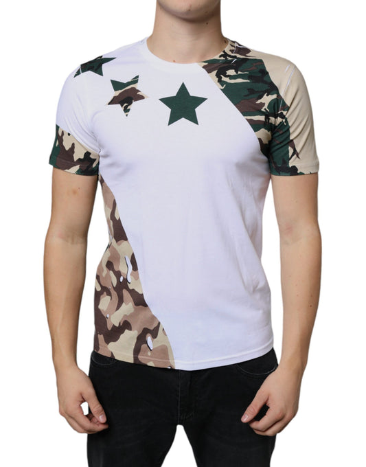 Dolce & Gabbana White Camouflage Stars Crew Neck Men's T-shirt ()