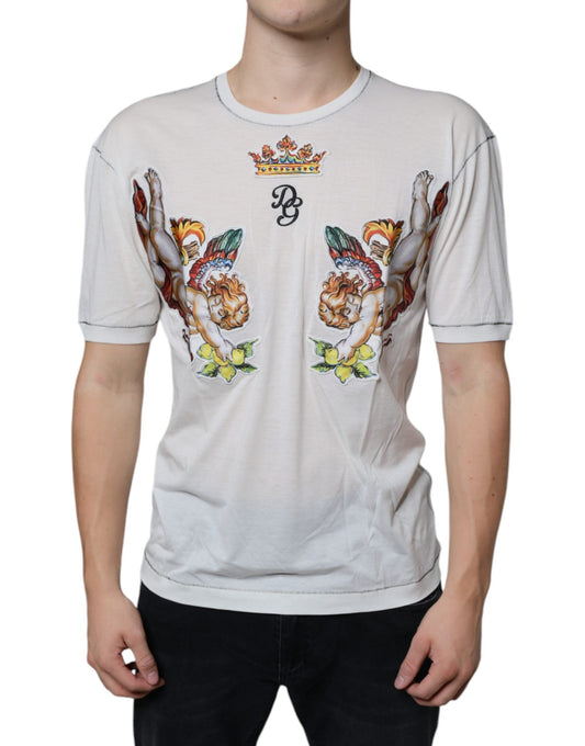 Dolce & Gabbana White Angel Crown Print Crew Neck Men's T-shirt ()