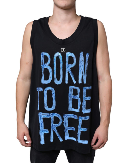 Dolce & Gabbana Black Cotton Born To Be Free Sleeveless Men's T-shirt