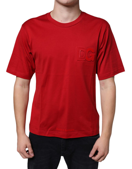 Dolce & Gabbana Red Cotton DG Logo Print Crew Neck Men's T-shirt