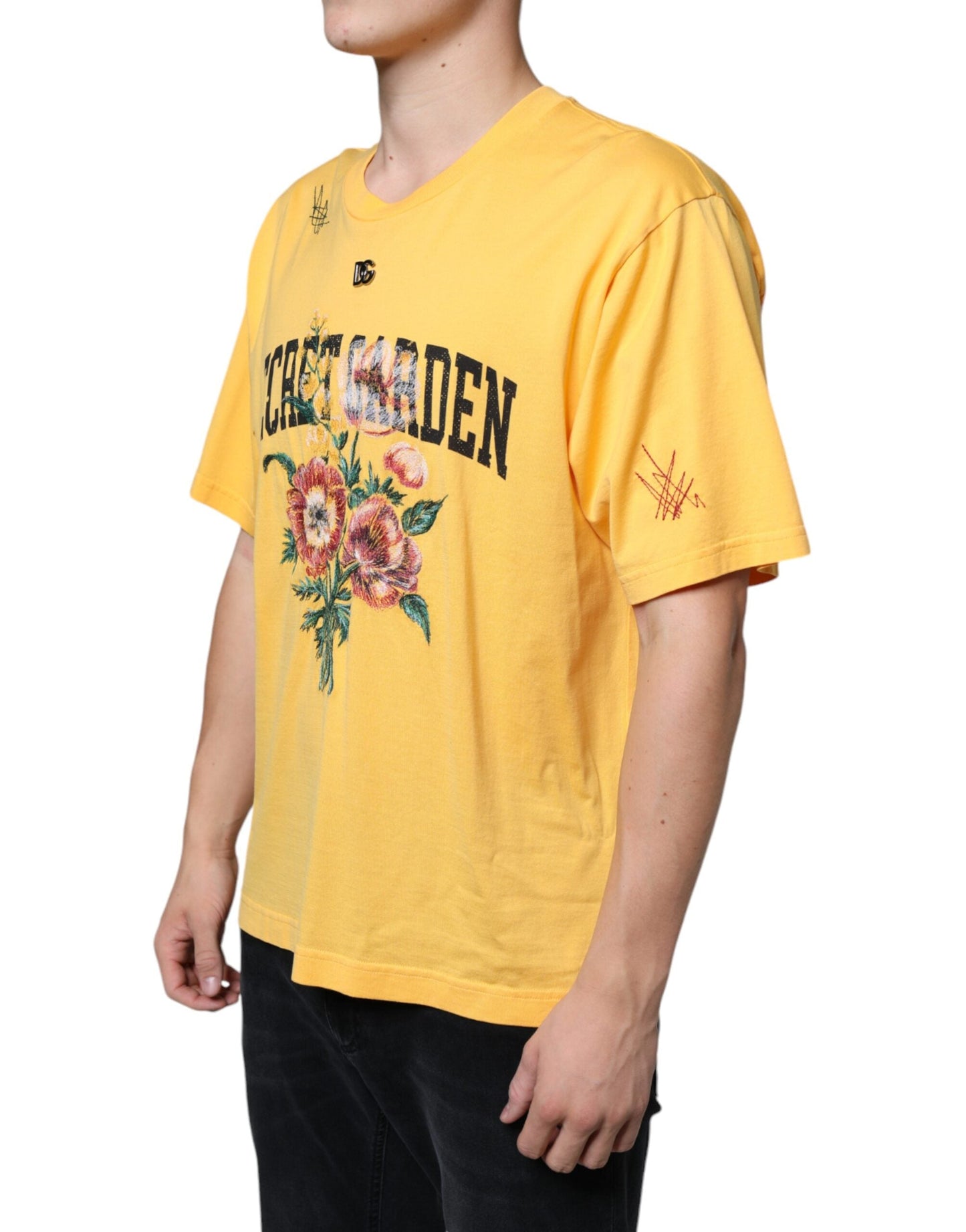 Dolce & Gabbana Yellow Secret Graden Floral Cotton Crew Neck Men's T-shirt