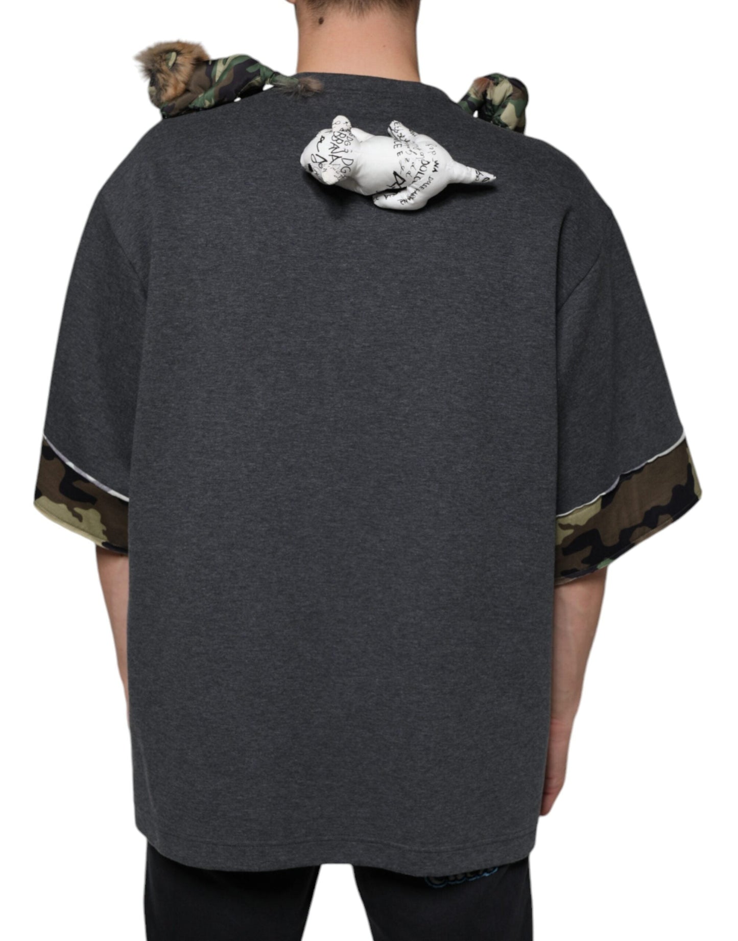 Dolce & Gabbana Gray Camouflage Animal Stuff Cotton Men's T-shirt