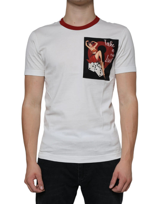Dolce & Gabbana White Graphic Print Cotton Crew Neck Men's T-shirt ()