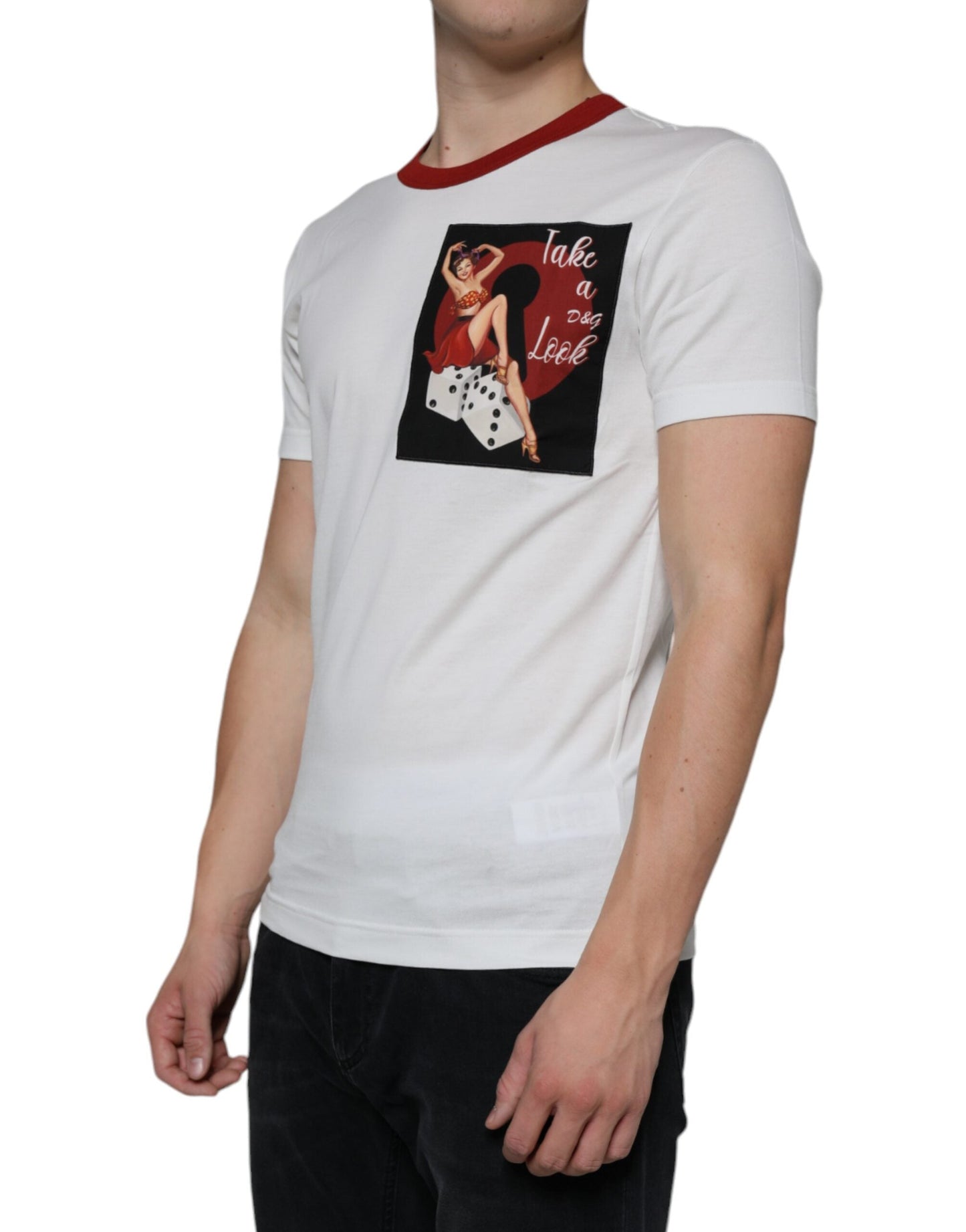 Dolce & Gabbana White Graphic Print Cotton Crew Neck Men's T-shirt ()