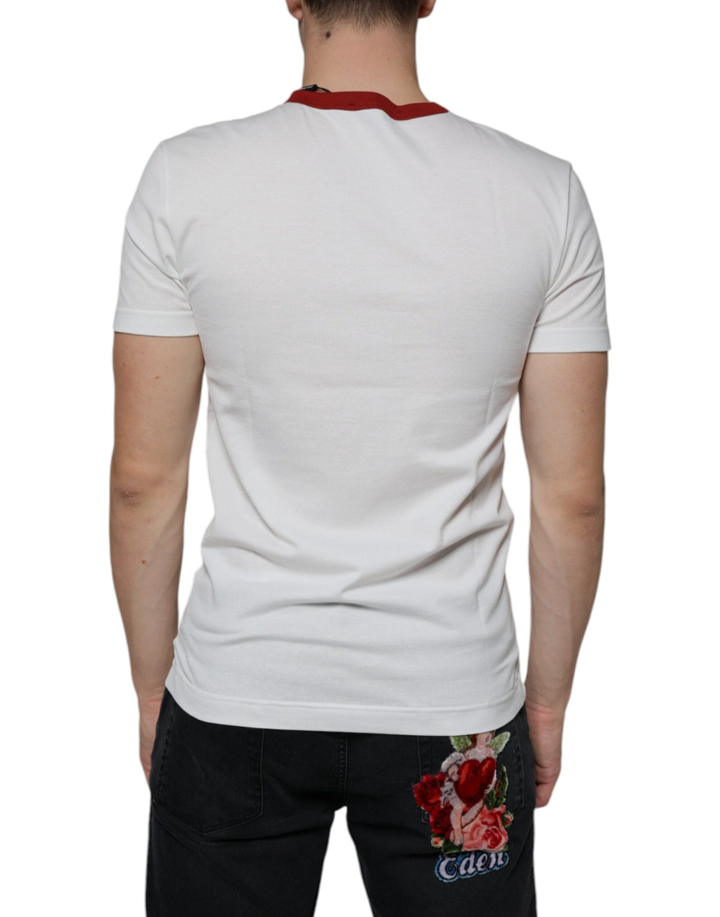 Dolce & Gabbana White Graphic Print Cotton Crew Neck Men's T-shirt ()