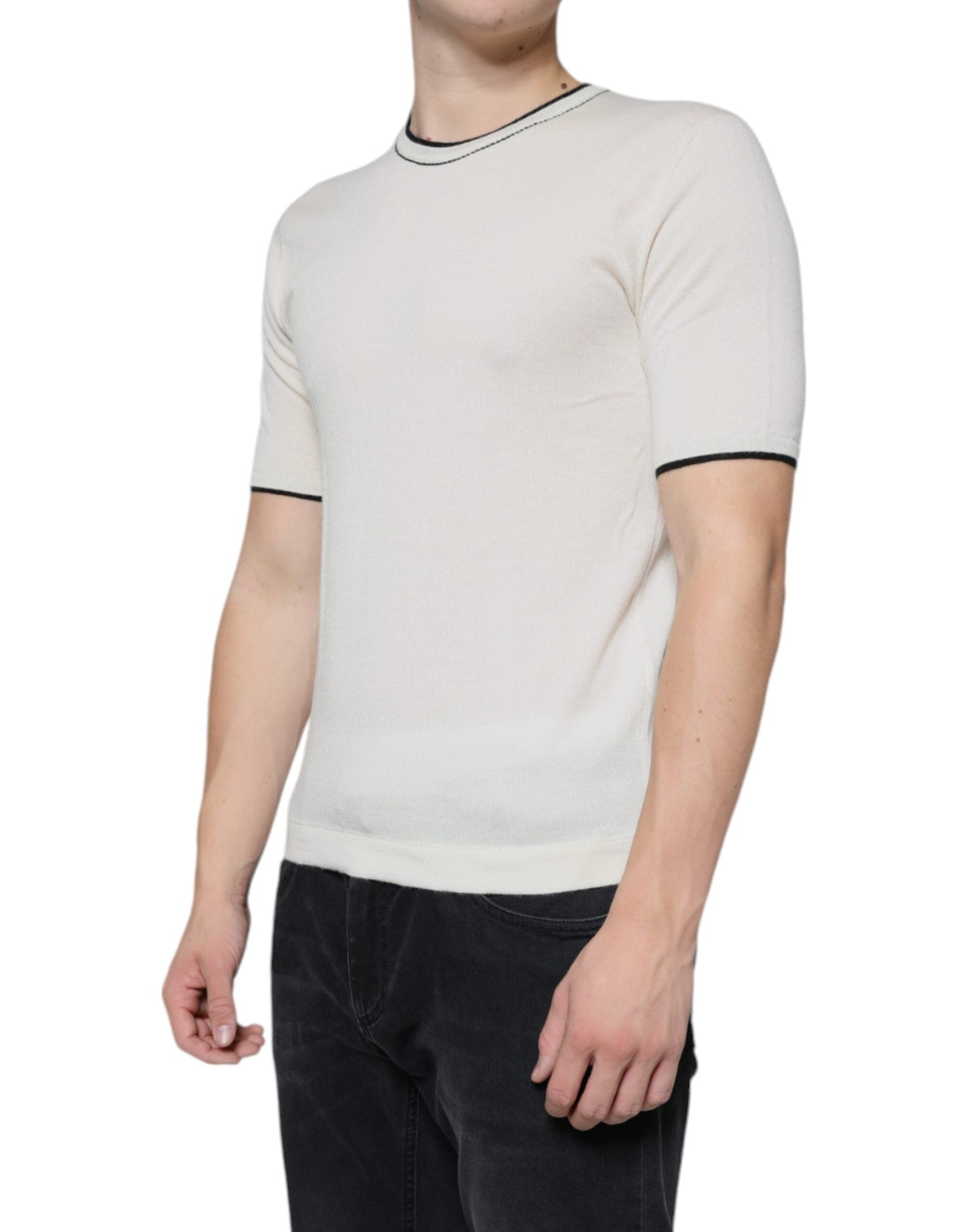 Dolce & Gabbana Off White Cashmere Short Sleeves Men's T-shirt