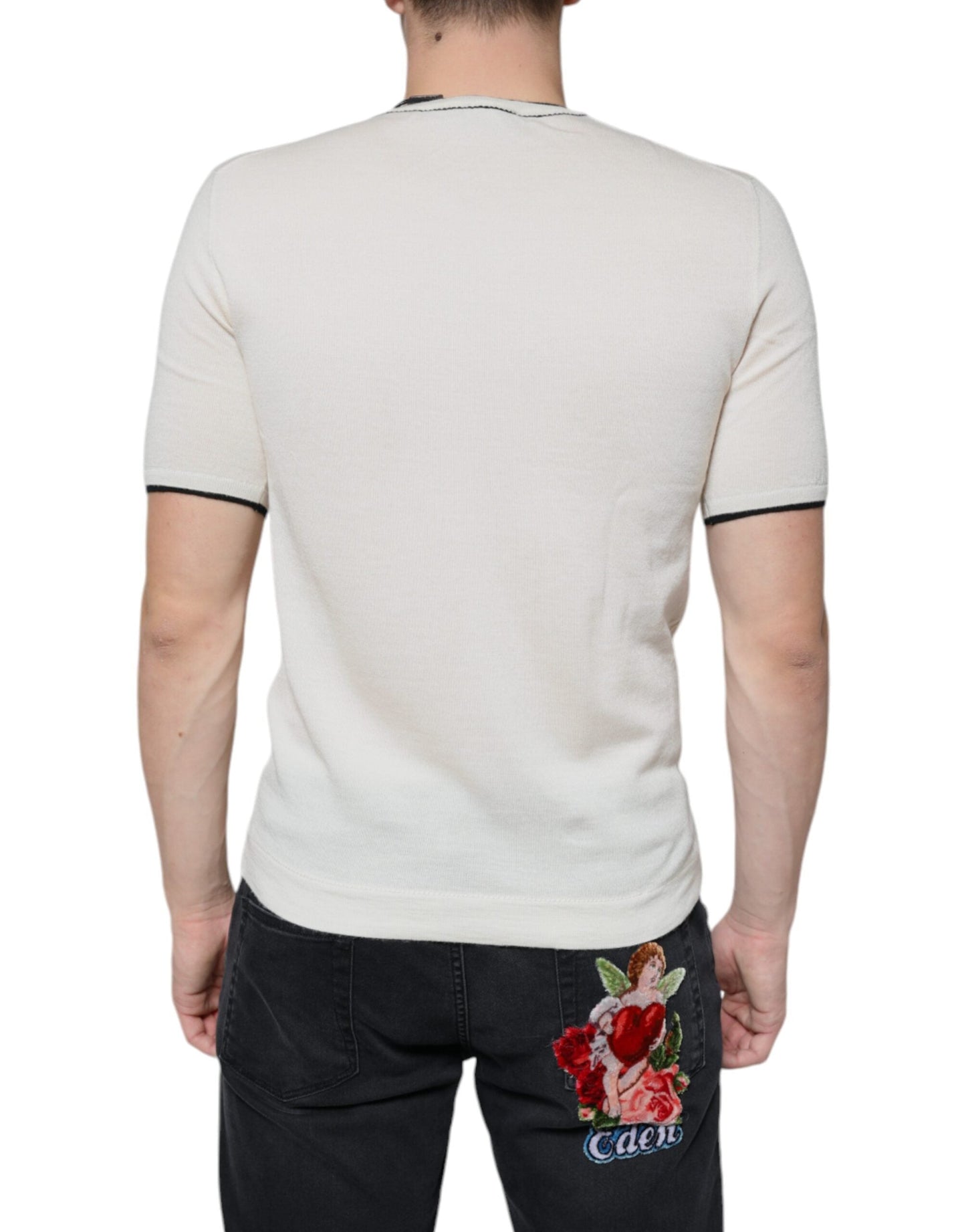 Dolce & Gabbana Off White Cashmere Short Sleeves Men's T-shirt