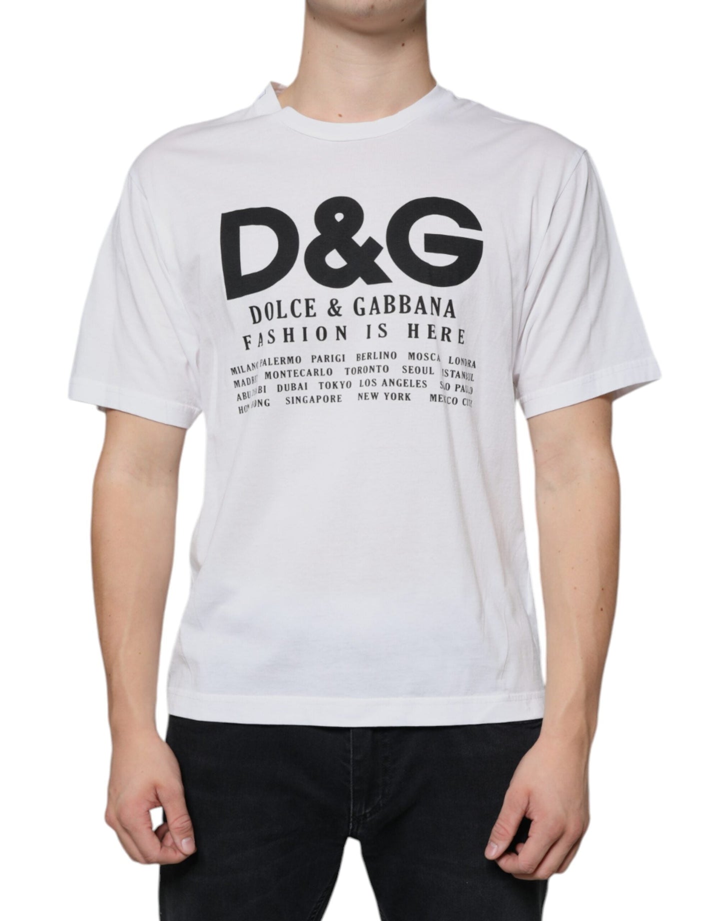 Dolce & Gabbana White Cotton DG Logo Print Casual Men's T-shirt