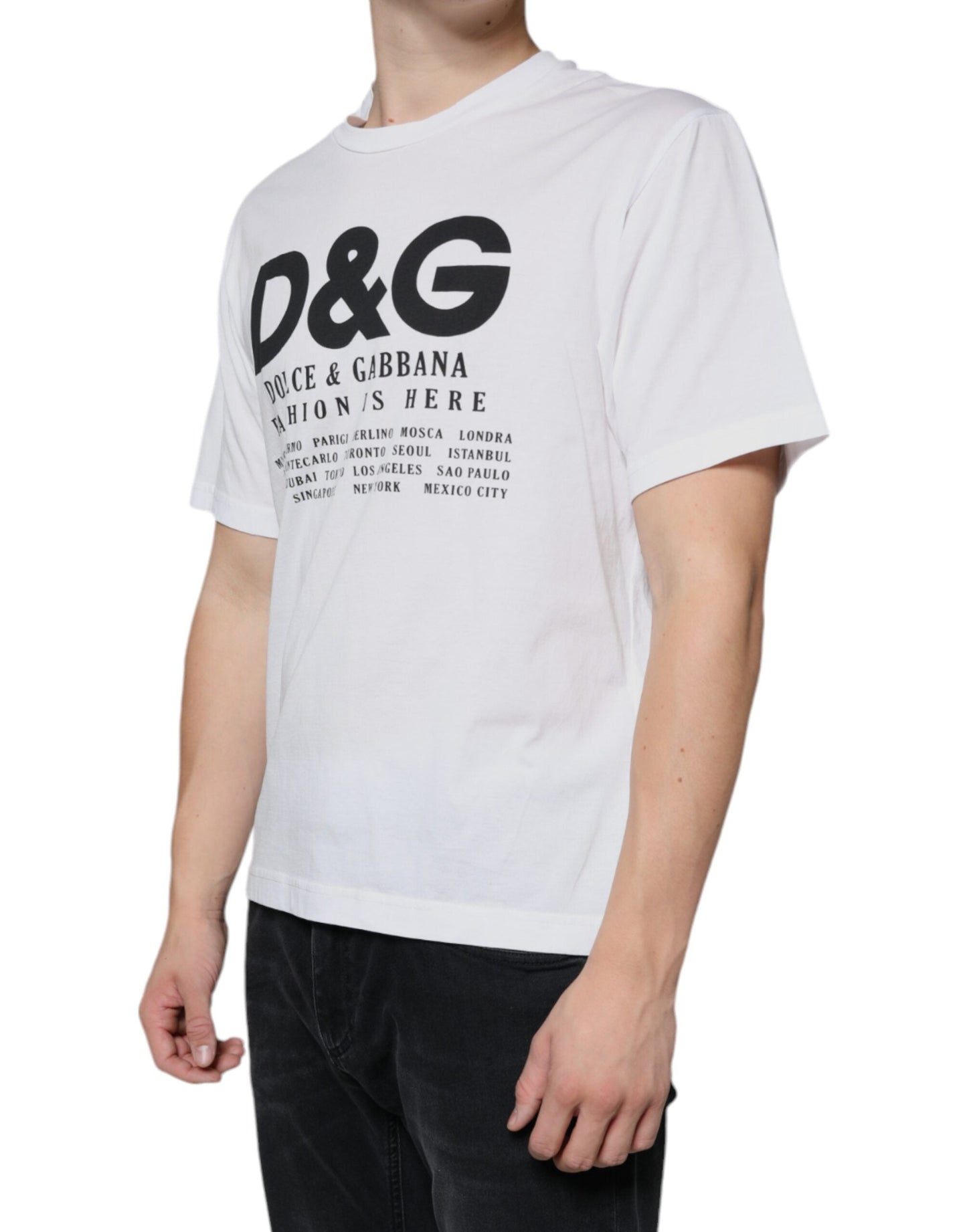 Dolce & Gabbana White Cotton DG Logo Print Casual Men's T-shirt