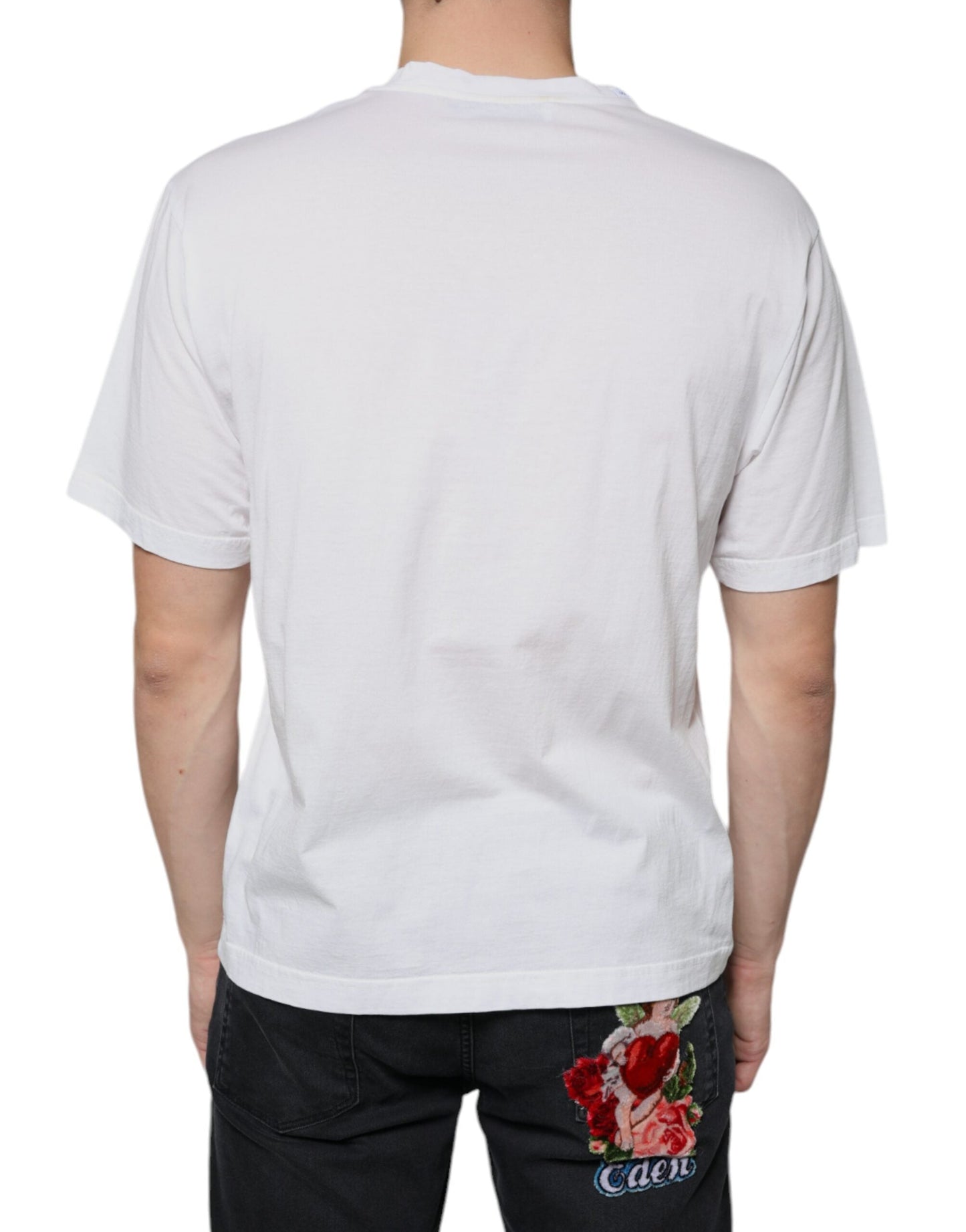 Dolce & Gabbana White Cotton DG Logo Print Casual Men's T-shirt