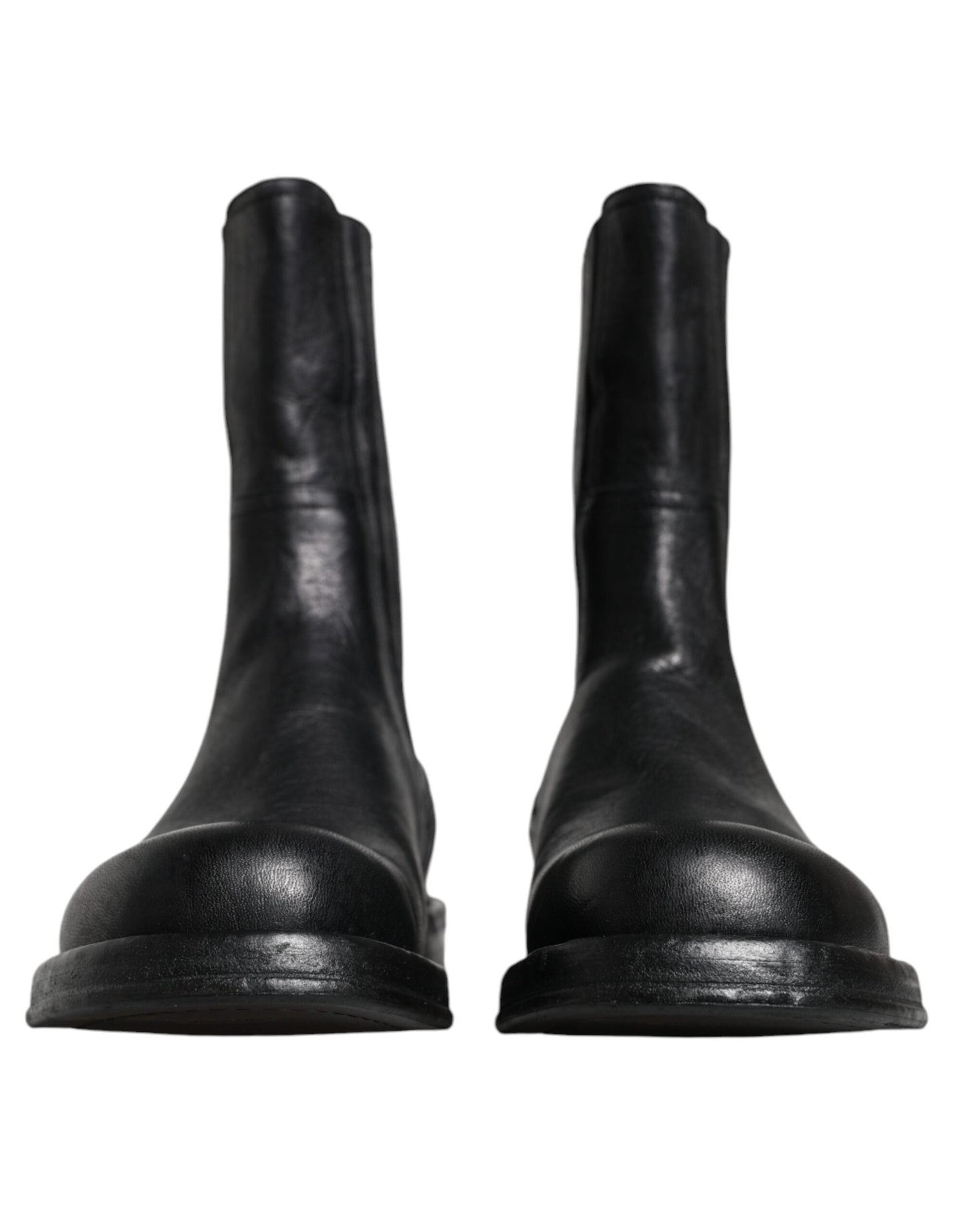 Dolce & Gabbana Black Horse Leather Mid Calf Boots Men's Shoes ()
