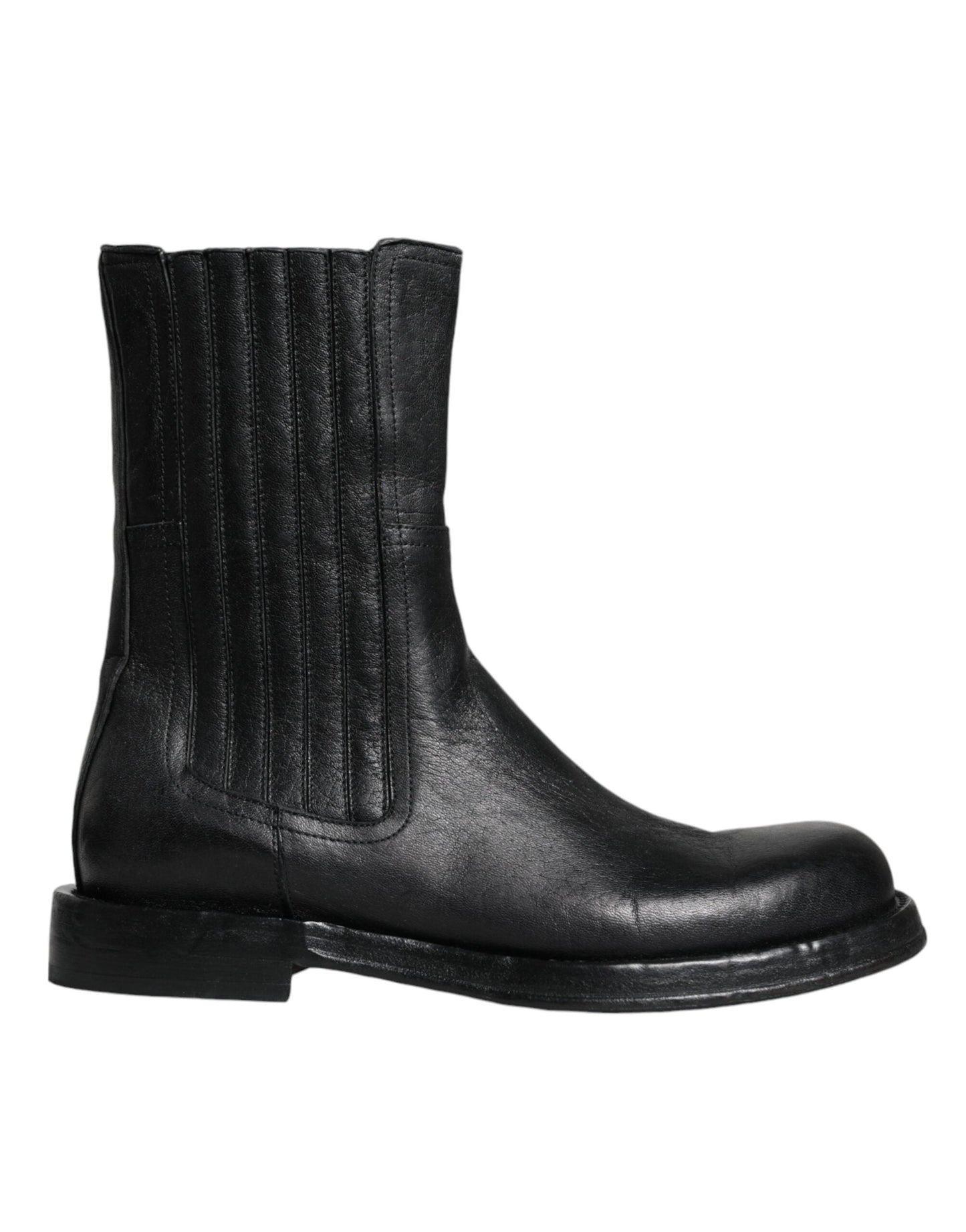 Dolce & Gabbana Black Horse Leather Mid Calf Boots Men's Shoes ()