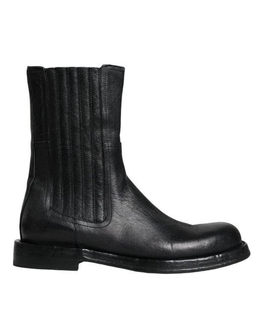 Dolce & Gabbana Black Horse Leather Mid Calf Boots Men's Shoes ()
