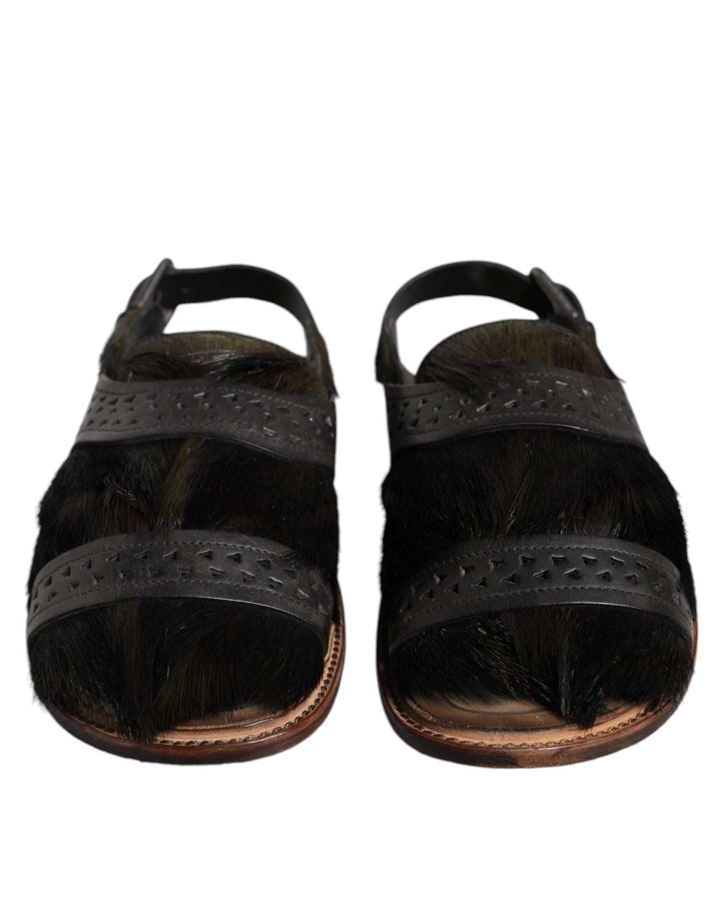 Dolce & Gabbana Black Gazelle Hair Leather Flats Sandals Men's Shoes ()