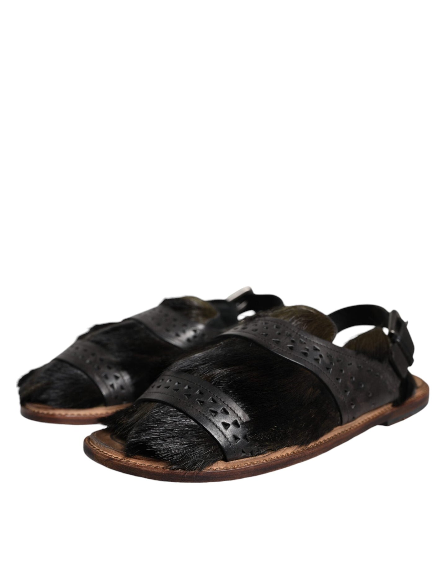 Dolce & Gabbana Black Gazelle Hair Leather Flats Sandals Men's Shoes ()