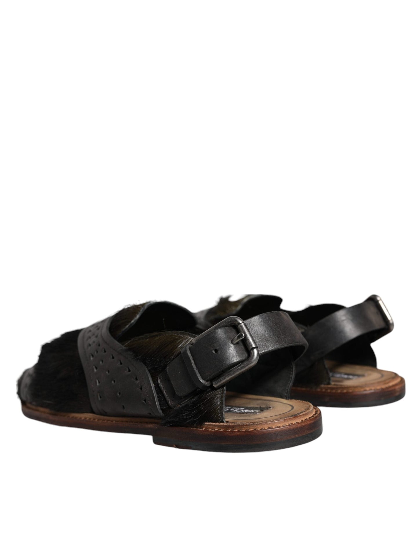 Dolce & Gabbana Black Gazelle Hair Leather Flats Sandals Men's Shoes ()