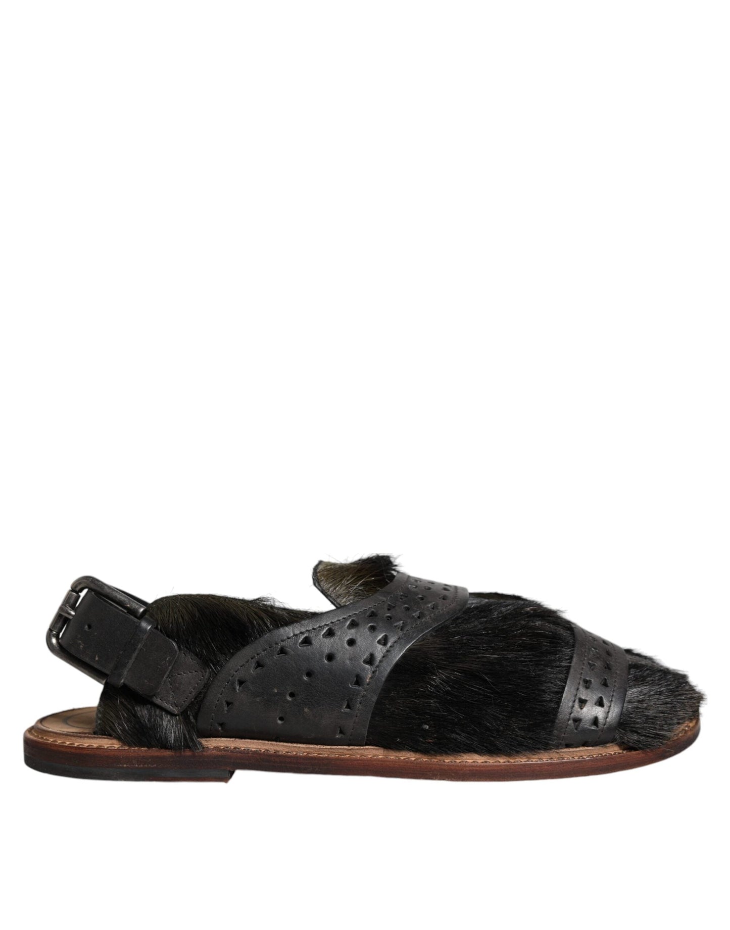 Dolce & Gabbana Black Gazelle Hair Leather Flats Sandals Men's Shoes ()