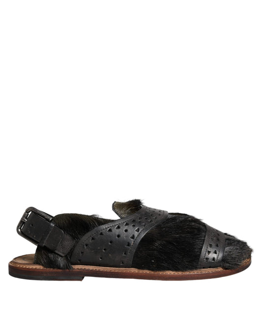 Dolce & Gabbana Black Gazelle Hair Leather Flats Sandals Men's Shoes ()