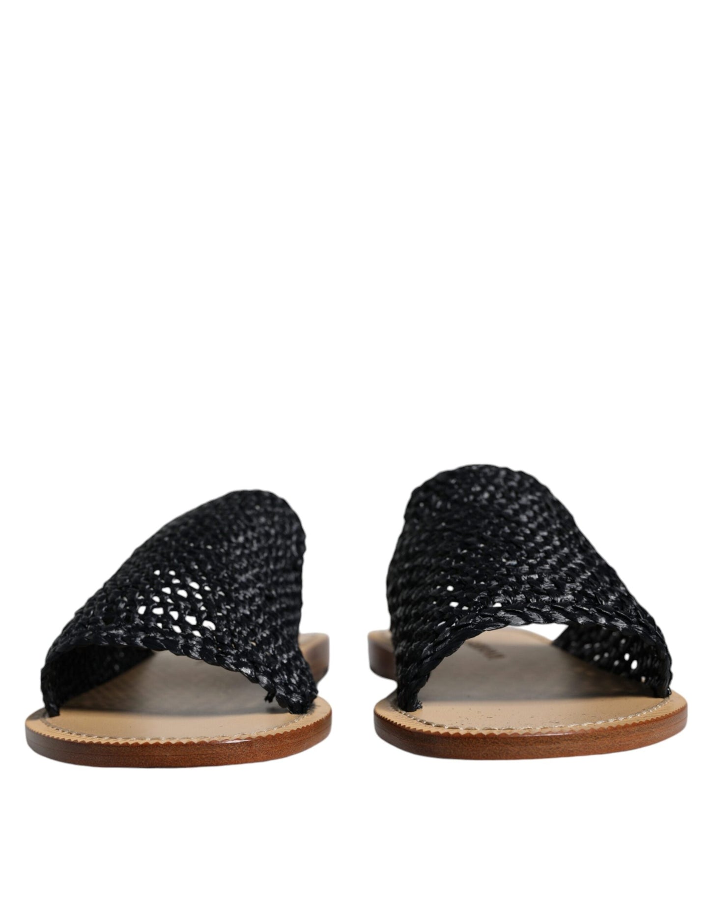 Dolce & Gabbana Black Monochrome Braided Raffia Slides Men's Shoes ()