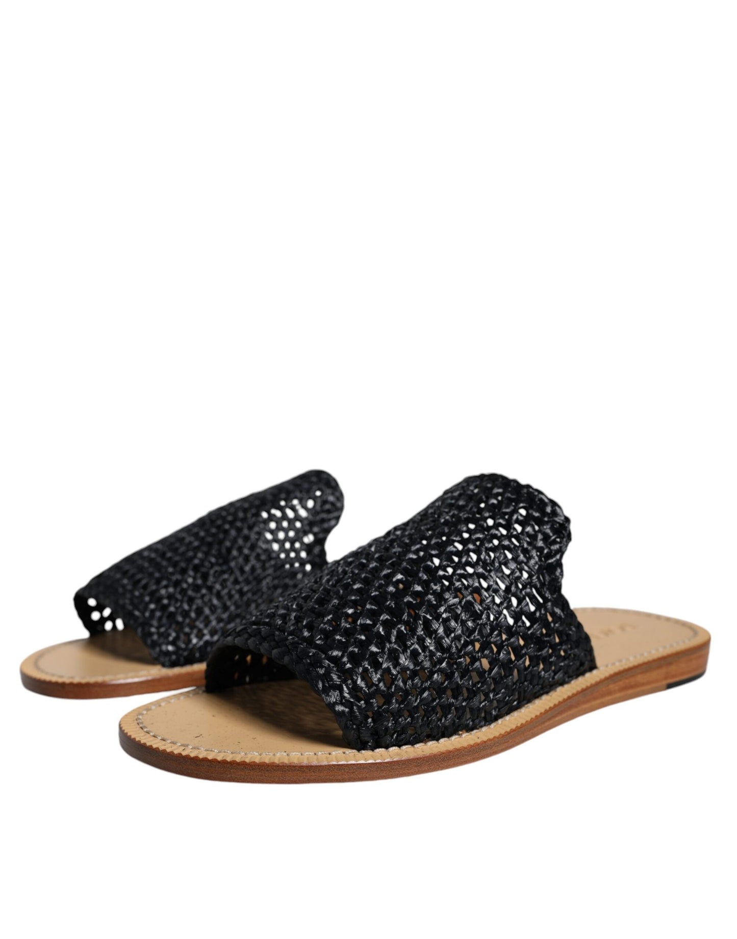 Dolce & Gabbana Black Monochrome Braided Raffia Slides Men's Shoes ()