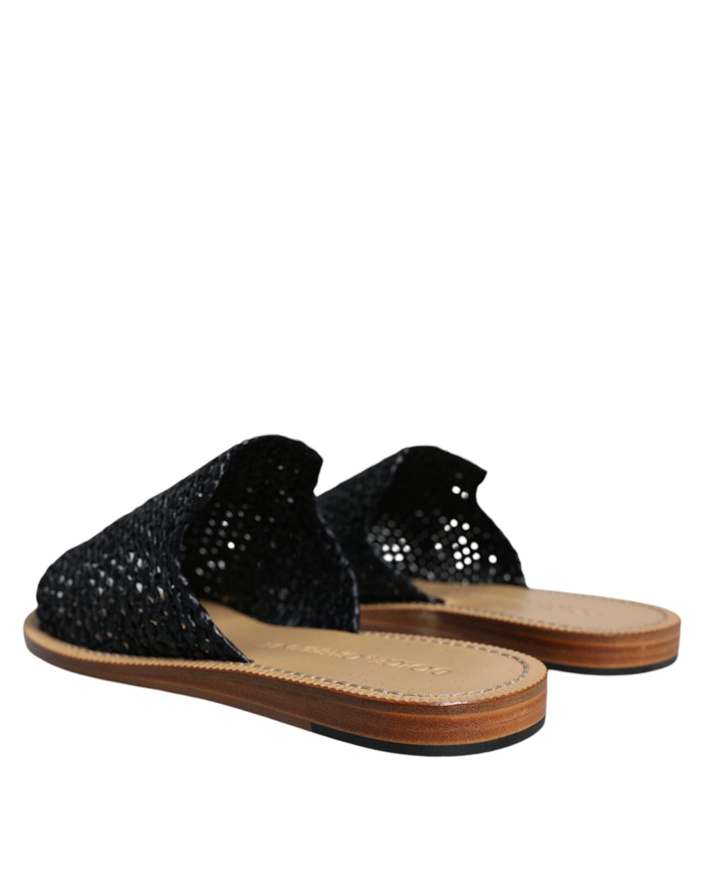 Dolce & Gabbana Black Monochrome Braided Raffia Slides Men's Shoes ()