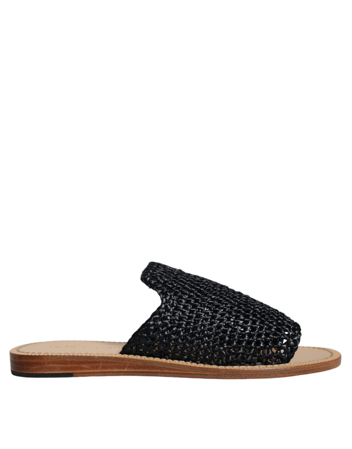 Dolce & Gabbana Black Monochrome Braided Raffia Slides Men's Shoes ()