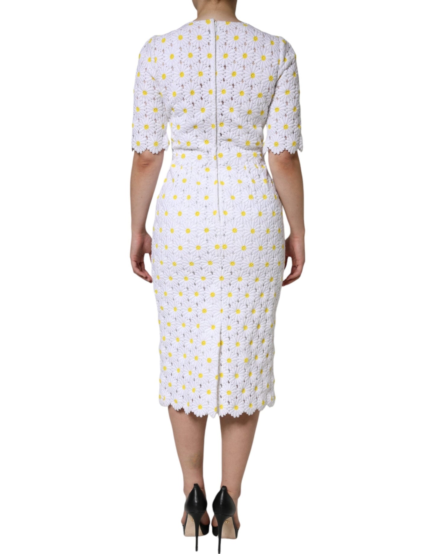 Dolce & Gabbana White Daisy Macrame Lace Sheath Midi Women's Dress ()