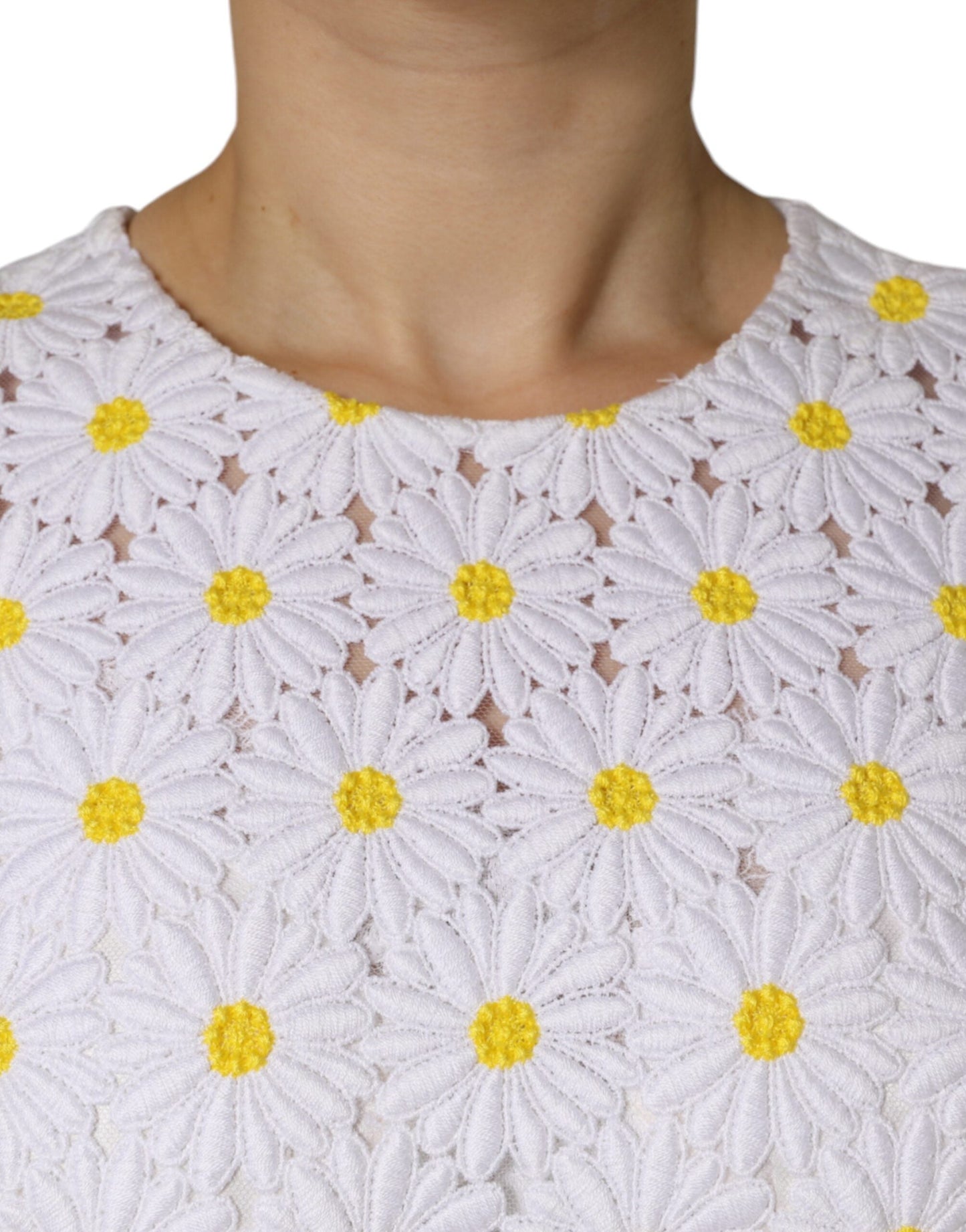 Dolce & Gabbana White Daisy Macrame Lace Sheath Midi Women's Dress ()