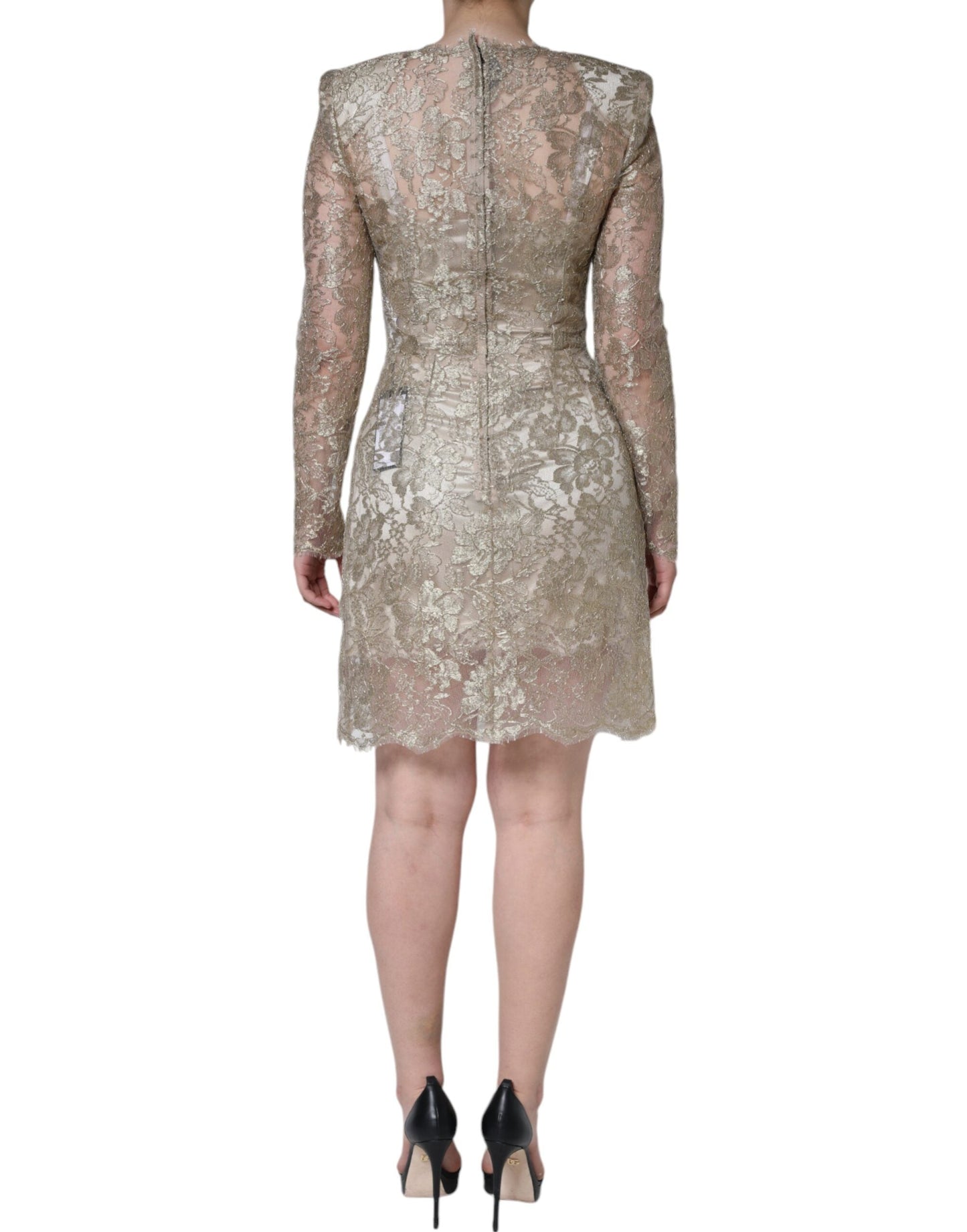 Dolce & Gabbana Gold Floral Lace A-line Sheath Mini Women's Dress