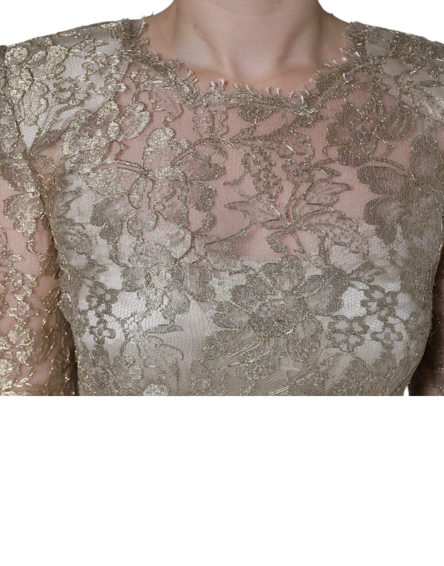 Dolce & Gabbana Gold Floral Lace A-line Sheath Mini Women's Dress