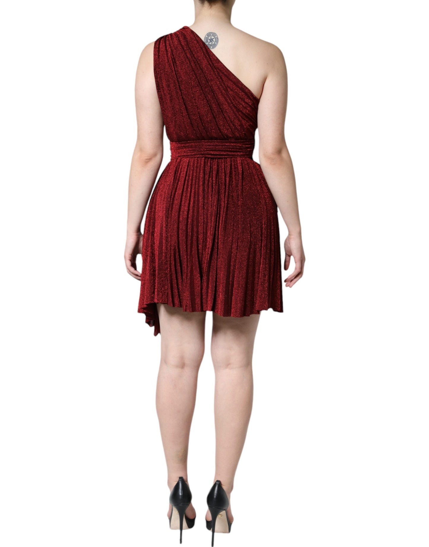 Dolce & Gabbana Red One Shoulder Pleated A-line Mini Women's Dress