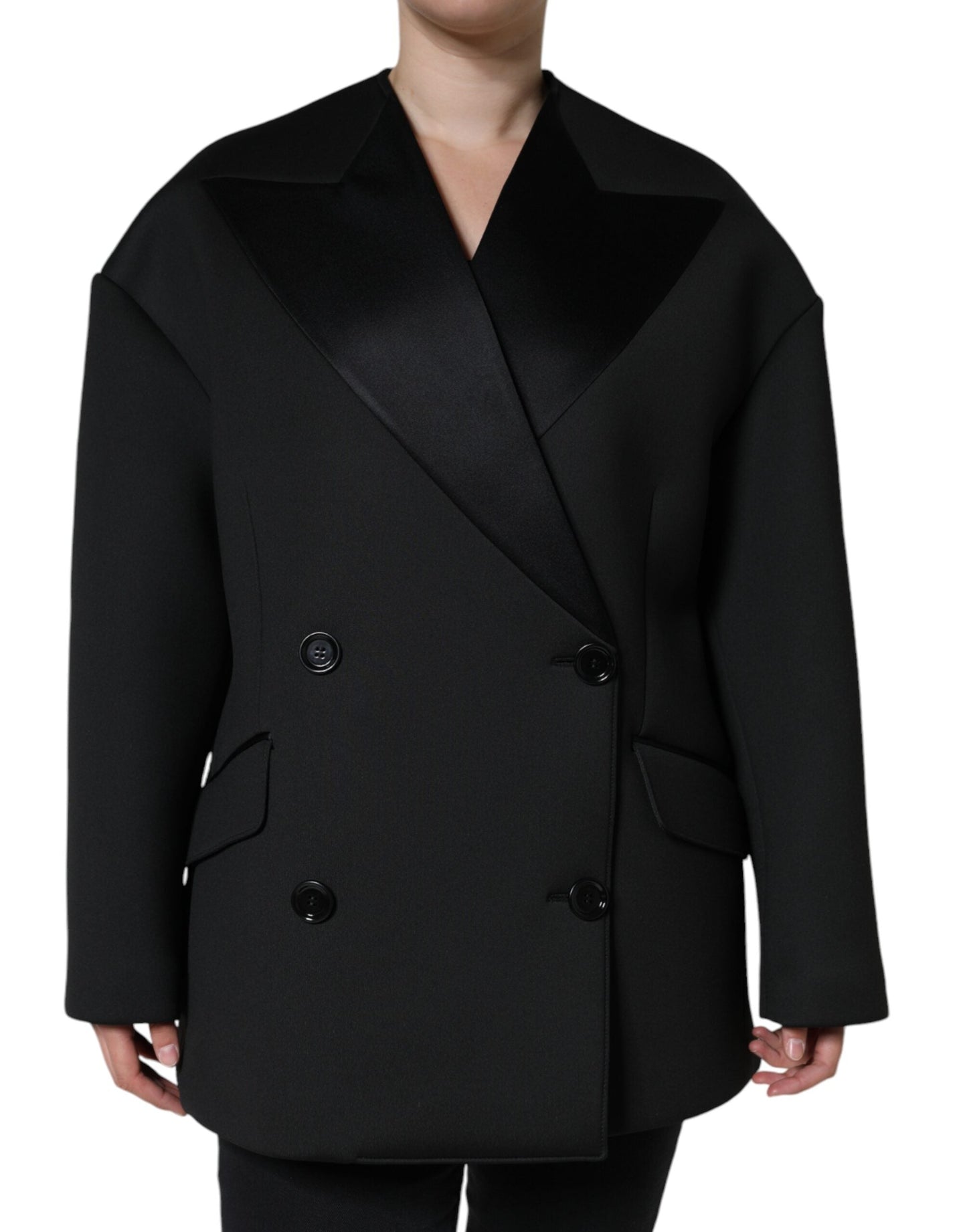 Dolce & Gabbana Black Polyester Double Breasted Coat Women's Jacket