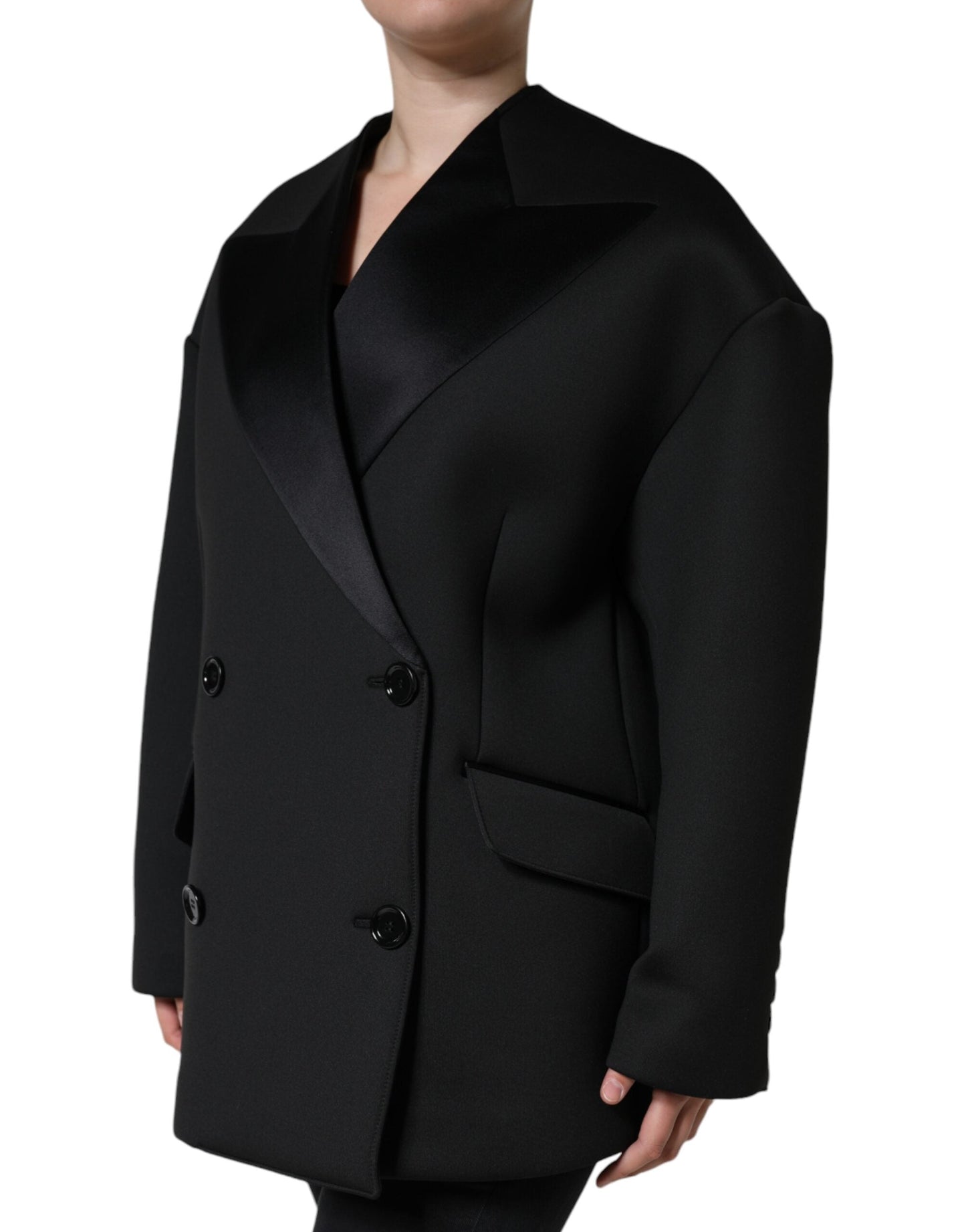 Dolce & Gabbana Black Polyester Double Breasted Coat Women's Jacket