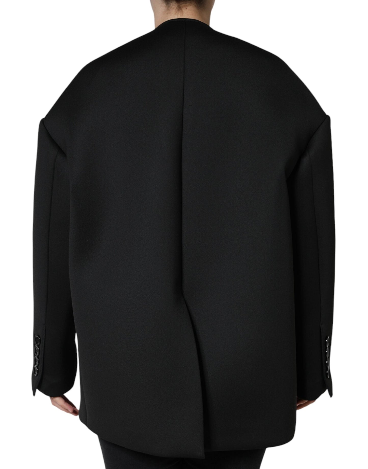 Dolce & Gabbana Black Polyester Double Breasted Coat Women's Jacket