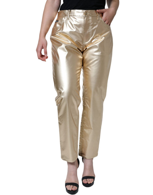 Dolce & Gabbana Metallic Gold Polyester Tapered Women's Pants ()