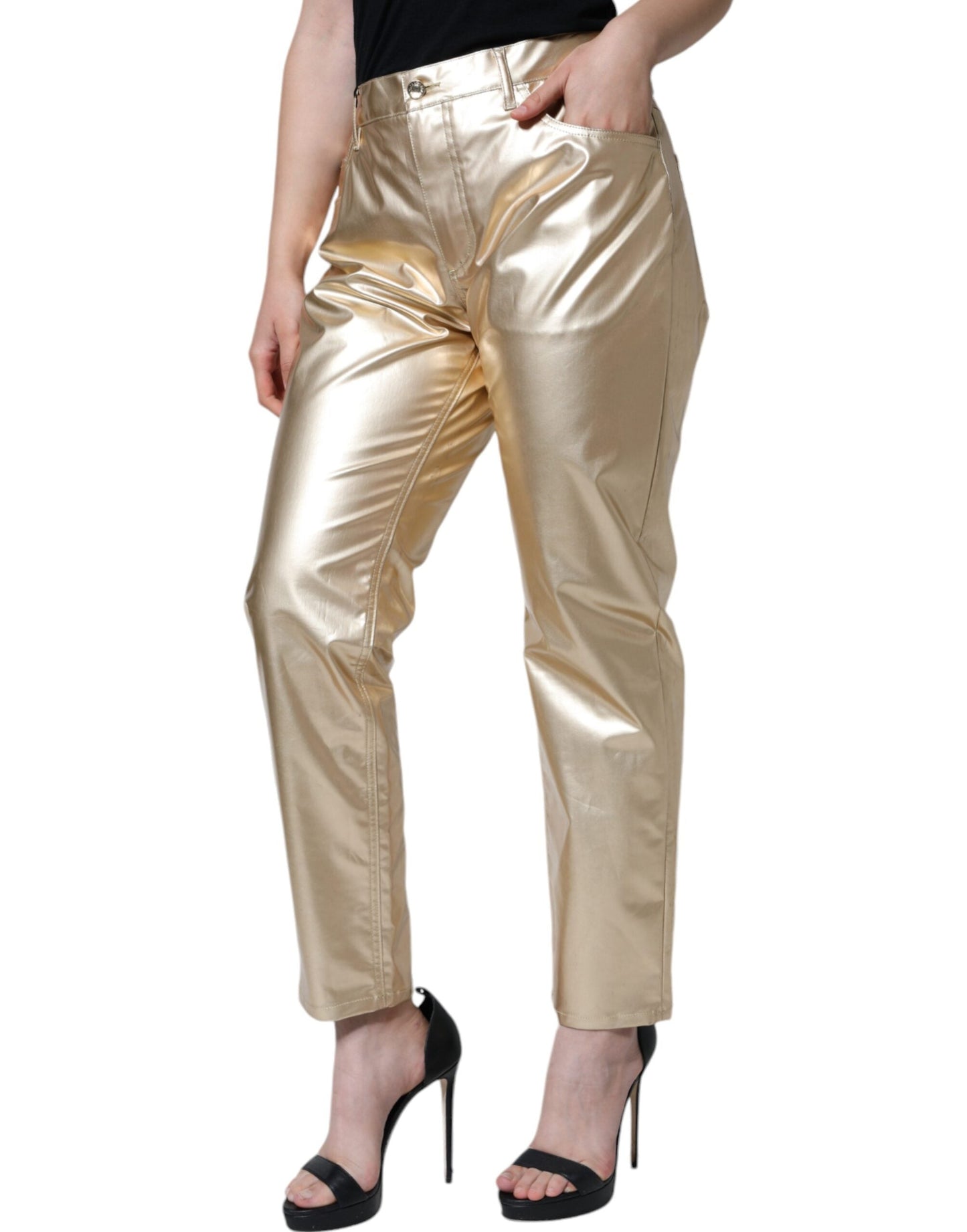 Dolce & Gabbana Metallic Gold Polyester Tapered Women's Pants ()
