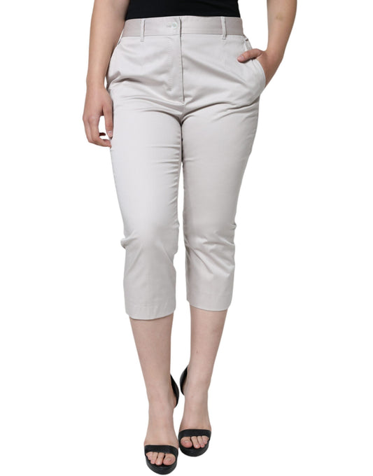 Dolce & Gabbana White Cotton Mid Waist Cropped Skinny Women's Pants
