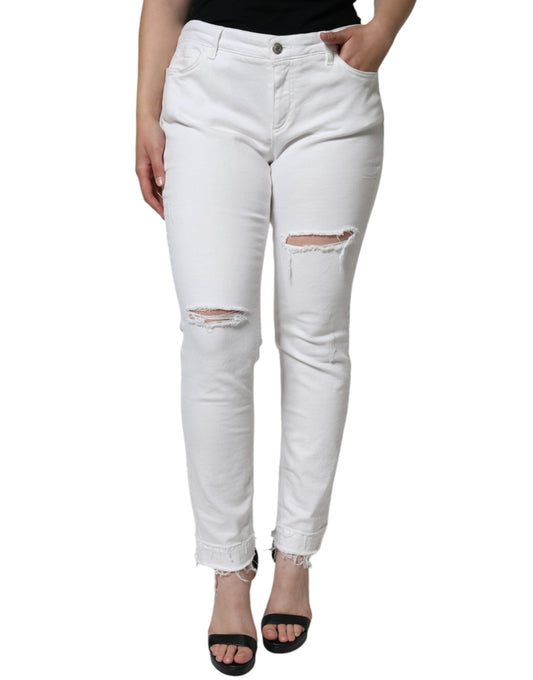Dolce & Gabbana White Cotton Stretch Tattered Skinny Women's Jeans ()