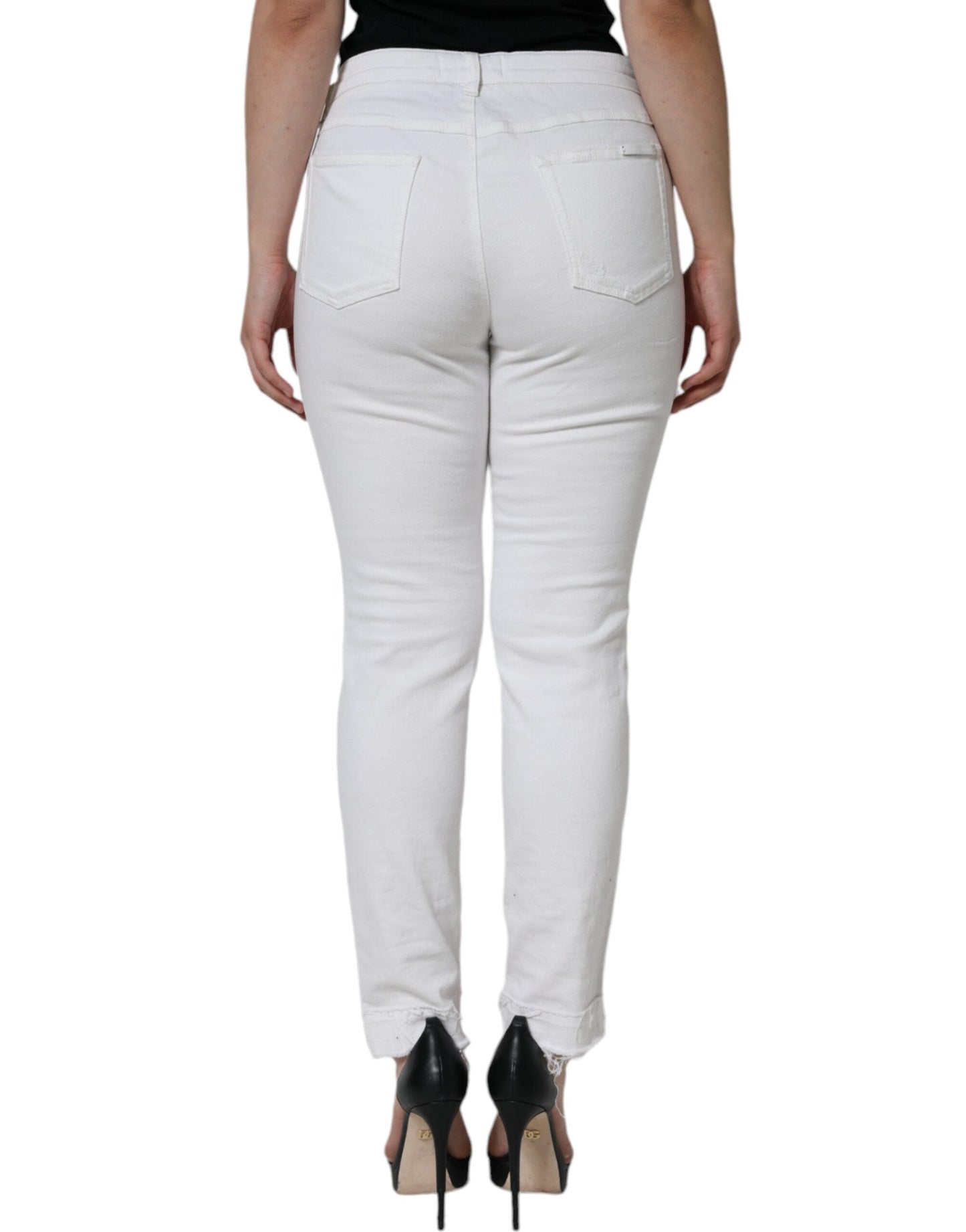 Dolce & Gabbana White Cotton Stretch Tattered Skinny Women's Jeans ()
