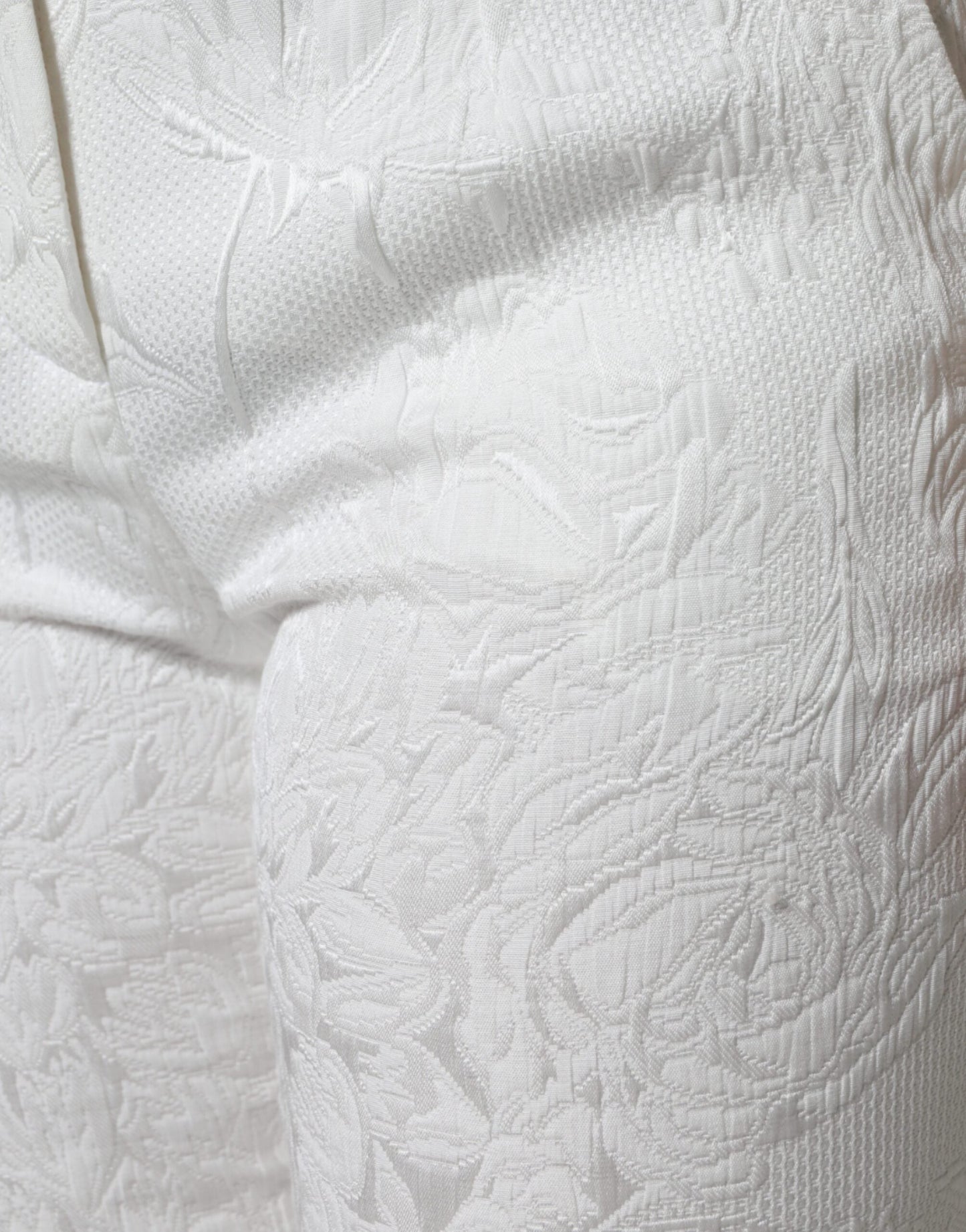 Dolce & Gabbana White Floral Brocade Cotton Cropped Women's Pants