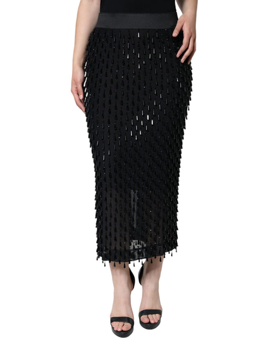 Dolce & Gabbana Black Embellished Pencil Cut Midi Women's Skirt